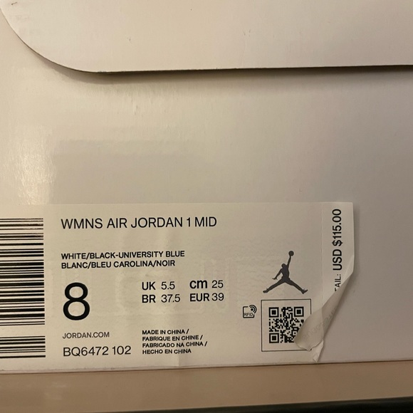 University Blue Jordan 1 Mid Sneaker - 100% Authentic - Picture 2 of 8